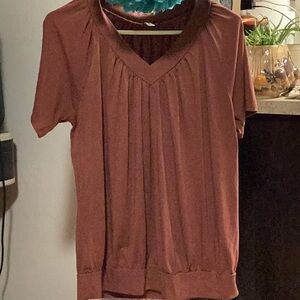 Women's V-Neck Short Sleeve Top - Brown